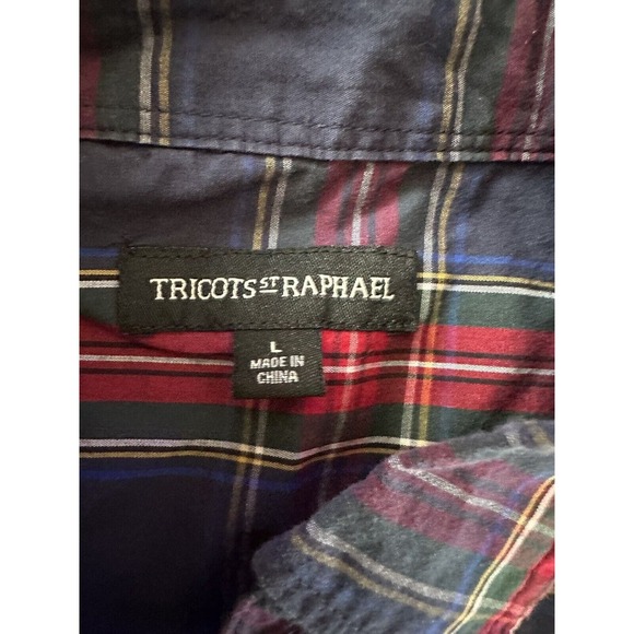 Tricots St Raphael Button Up Shirt Large Blue/Red/Green Plaid Long Sleeve - Picture 5 of 12